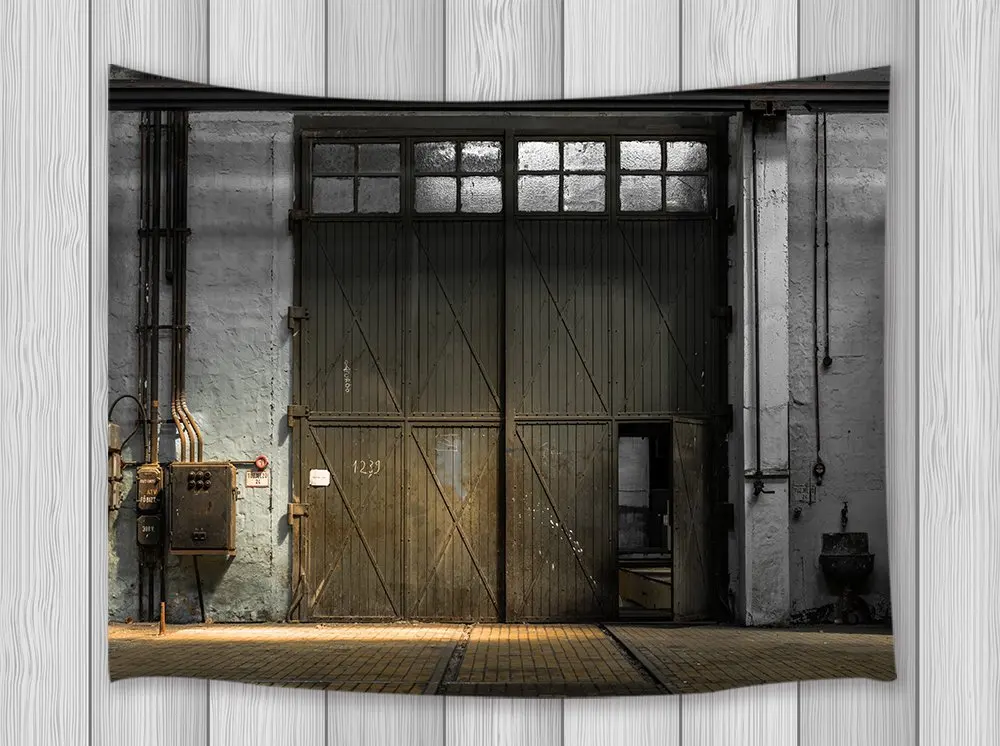 Industrial Decor Tapestry Large Spacious Building Garage Metal Door