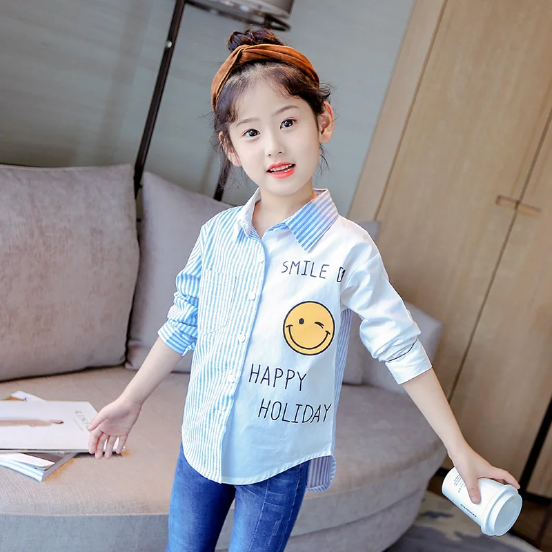 

2019 Spring Striped Blouses For Girls School Girls Blouse Long Sleeve Cotton Shirts Toddler Girls Teenage Children Clothes 10 12