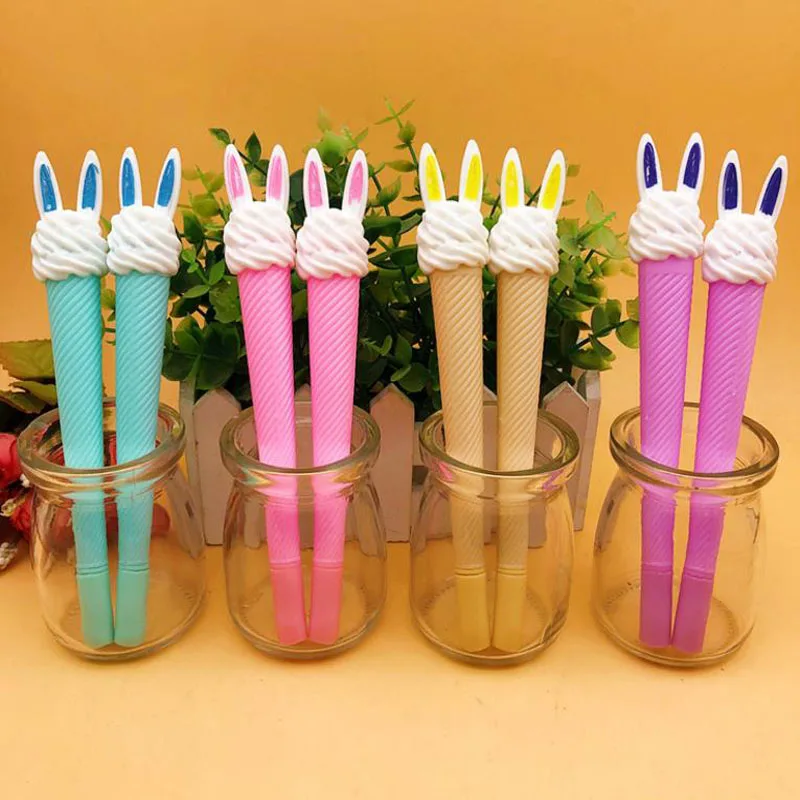 

4 Pcs Kawaii Gel Pens Ice Cream Rabbit Ears Erasable 0.5mm Black Gel-ink Pens for Writing Cute Stationery Office School Supplies