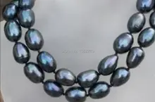 Forma de arroz 8-9mm Negro perla collar largo 35 pulgadas DIY hecho a mano de las mujeres joyería el envío libre al por mayor