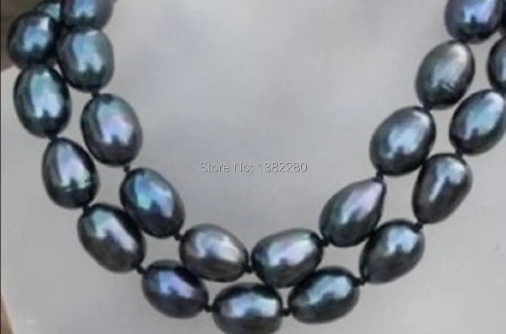 New 8-9mm New Tahitian Black Rice Natural Pearl Necklace 35Inch AAA