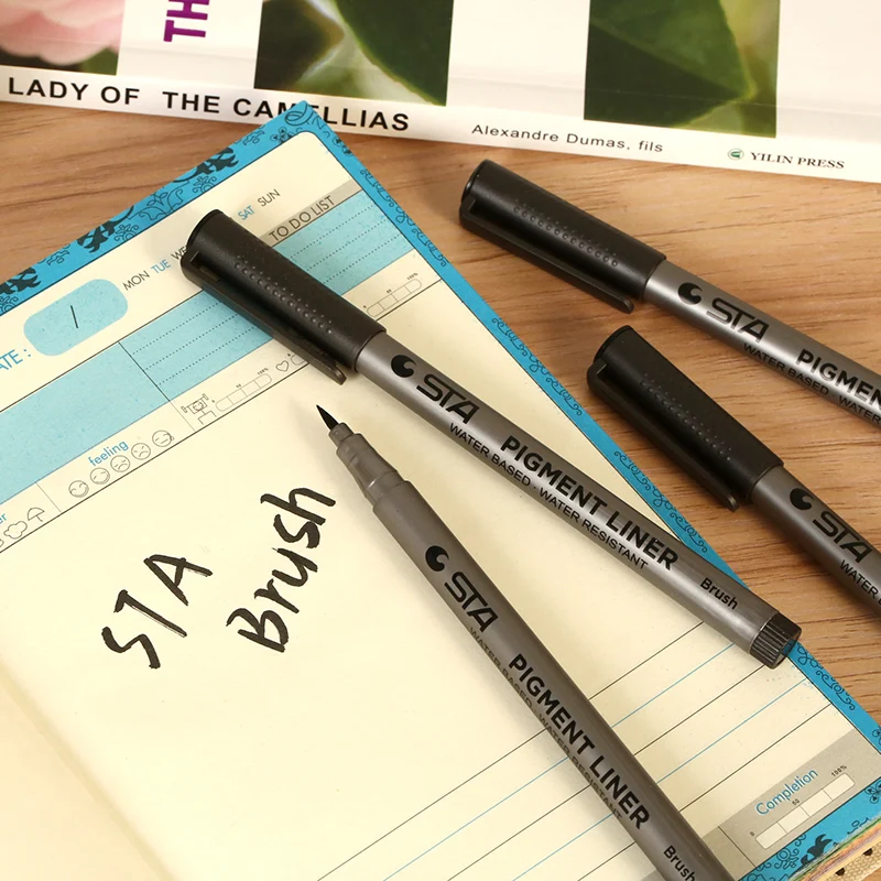 

6 pcs/Lot Black pigment liner Water based brush for drawing handwriting signature Art supplies Stationery School supply 6831