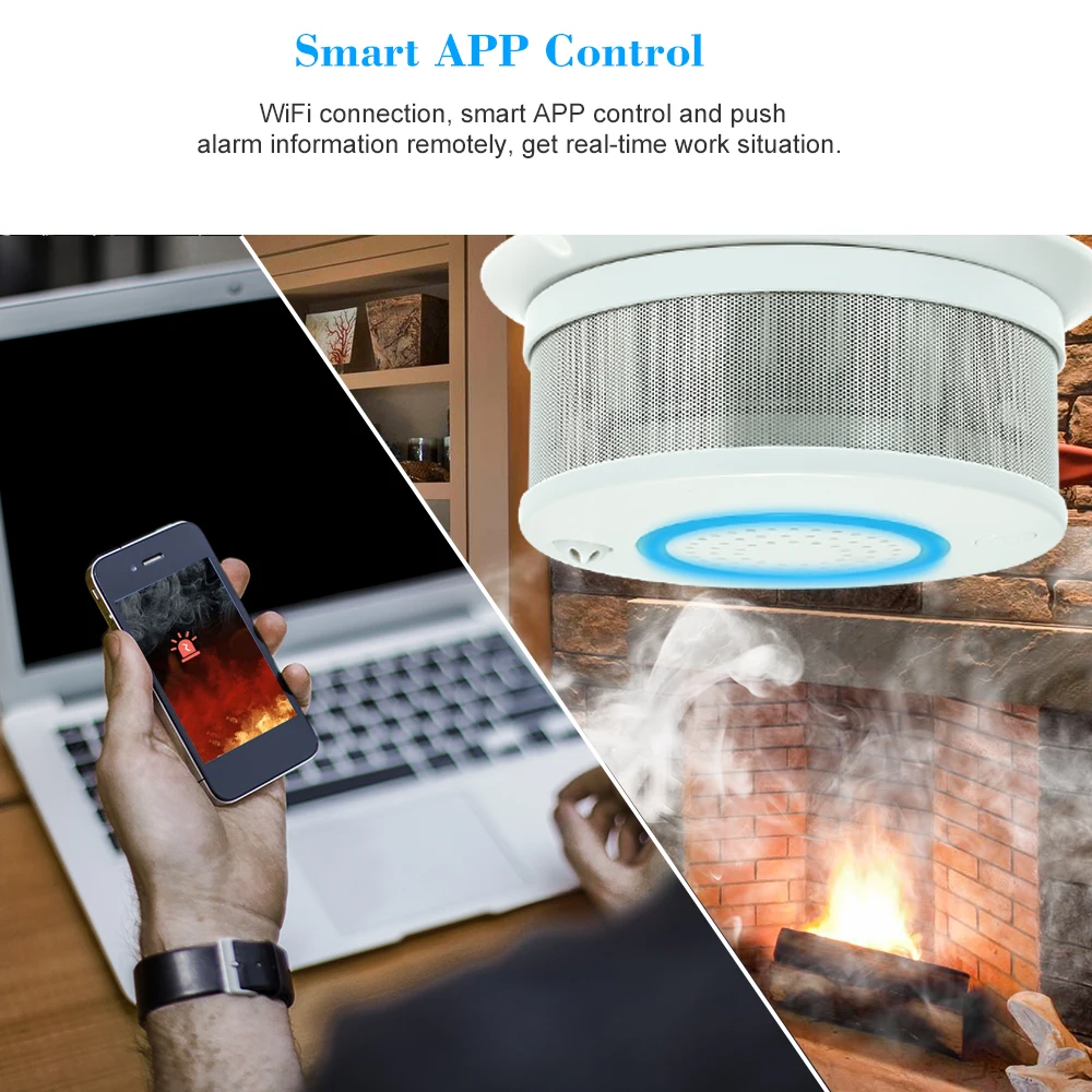 

Smart WIFI Fire Smoke Temperature Sensor Wireless Smoke Temperature Detector Alarm APP Control Home Security Alarm System