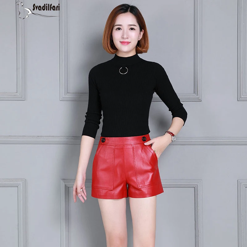 

Svadilafri Leather Short Jeans Real Lederhosen Female New Spring/summer 2018 Skinny All-match Outside Waist Sheepskin Shorts