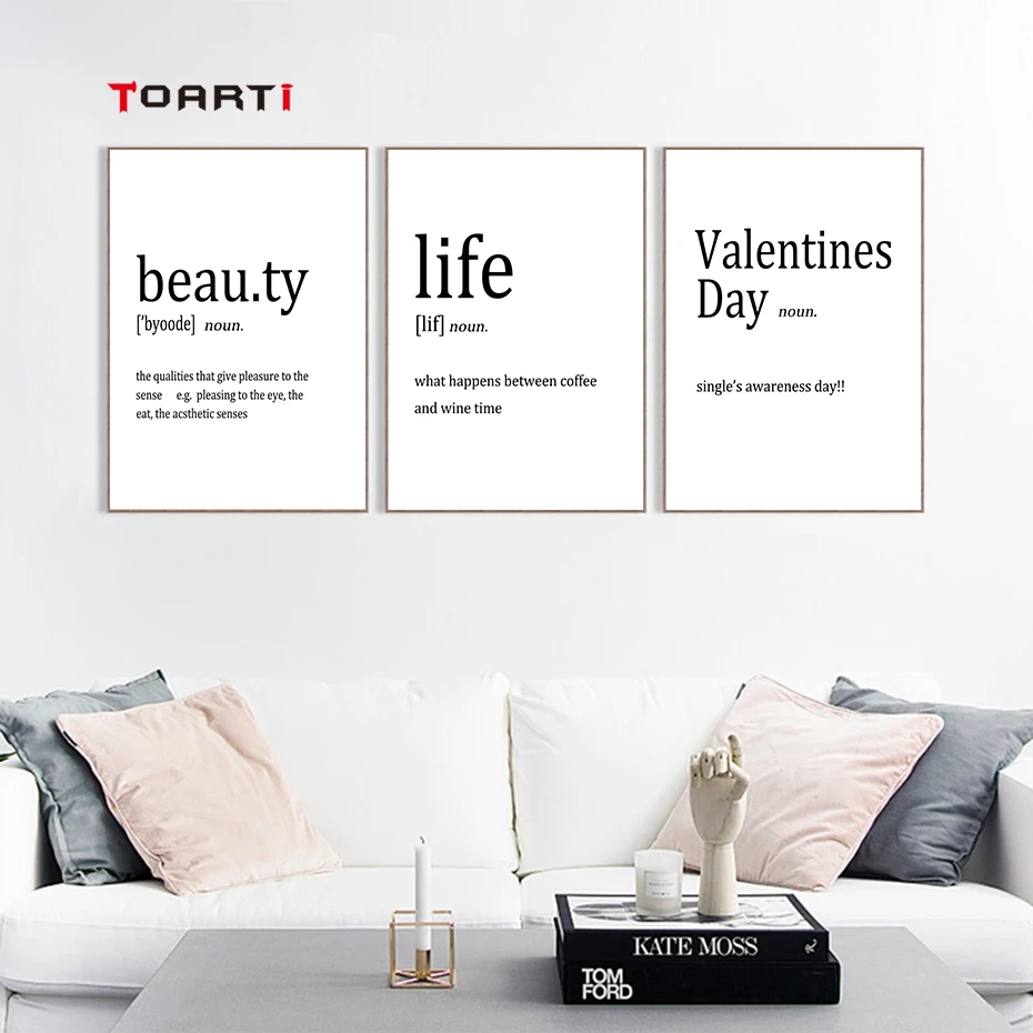 Vocabulary&Meaning Wall Art Minimalist Black&White Canvas Painting Nordic Vintage Posters&Prints Living Room Decoration Pictures (4)