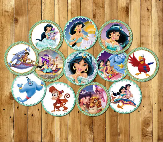 Princess Jasmine Party Circles Sticker Goodie Bag Toppers Birthday