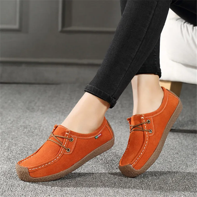 QIYHONGBrand/удобные лоферы; коллекция года; женская замшевая элегантная обувь на плоской платформе; женская повседневная обувь; Размеры 35-42 - Цвет: Orange