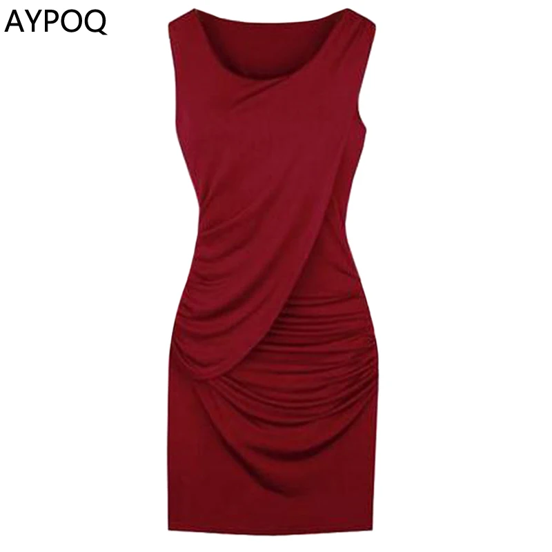 AYPOQ Plus Size 5XL Spring Summer Sleeveless Round Neck Short Dress Office Bodycon Sexy Female Club Evening Party Mini Dresses AYPOQ Plus Size 5XL Spring Summer Sleeveless Round Neck Short Dress Office Bodycon Sexy Female Club Evening Party Mini Dresses