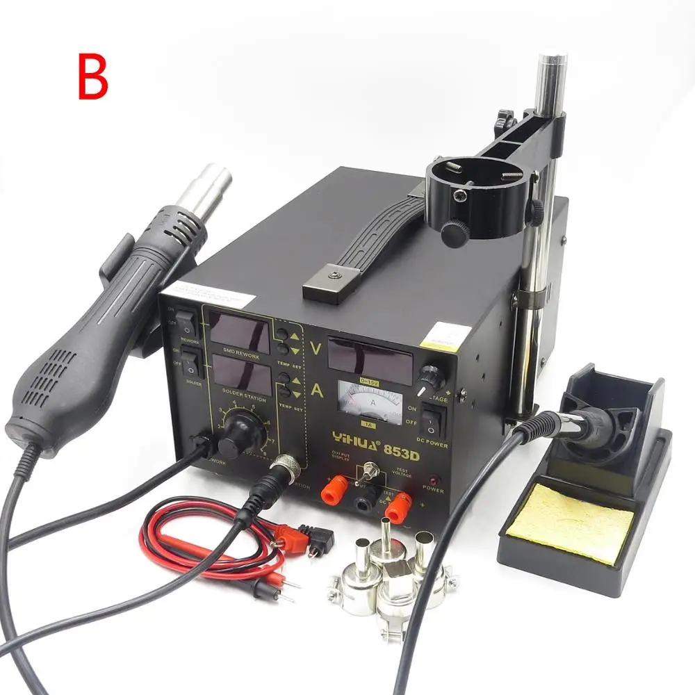 YIHUA 853D 110 В/220 В SMD DC источник питания горячий воздушный пистолет паяльник паяльная станция с подарком для Сварка SMT ремонт - Цвет: B
