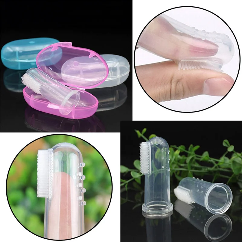 1Pcs Useful Healthy Kids Baby Infant Soft Silicone Finger Toothbrush Teeth Rubber Massager Brush With Box