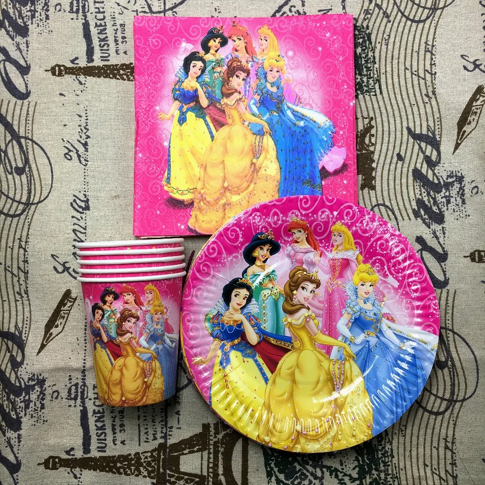 

60pcs princess theme 20pcs cups+ 20pcs plates+20pcs Napkins kids birthday party decoration favors and gift party items