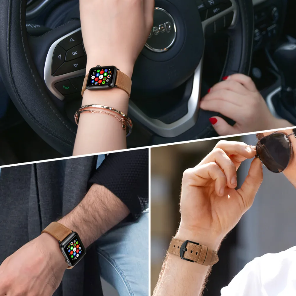 Ремешок из натуральной кожи для Apple Watch Band 44 мм 40 аксессуары iWatch Series 4 3 2 1 42 38