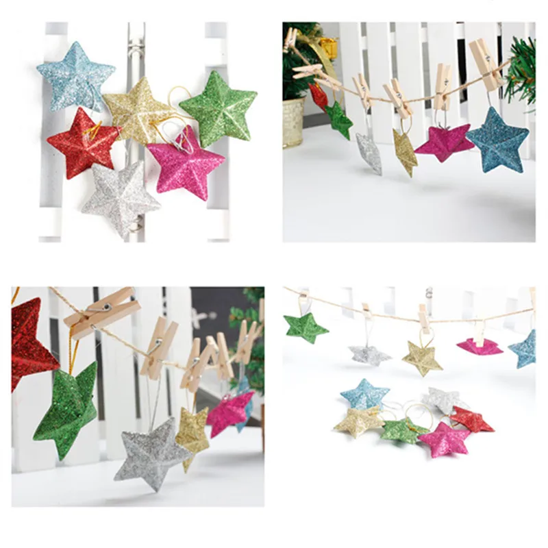 6 шт./лот 5 см DIY блестящие звезды рождественские подвесные орнаменты DIY ремесло детский подарок орнамент с рождественской елкой украшения для рождественской вечеринки