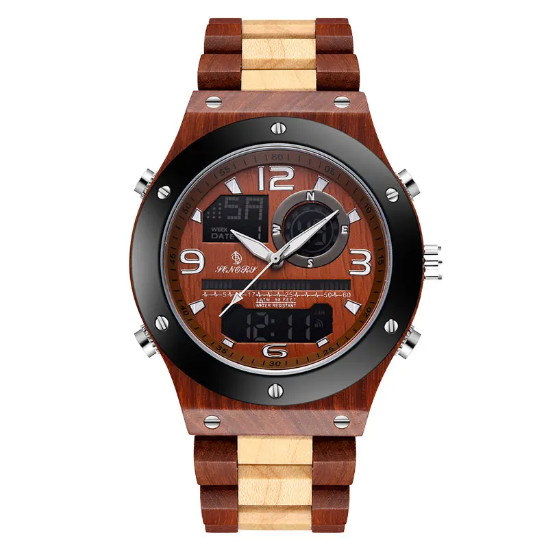 

SIHAIXIN Dual Display Watches Wood Man Waterproof Wristwatch LED Quartz Clock Sport Wooden Men Watch New Arrival erkek kol saati