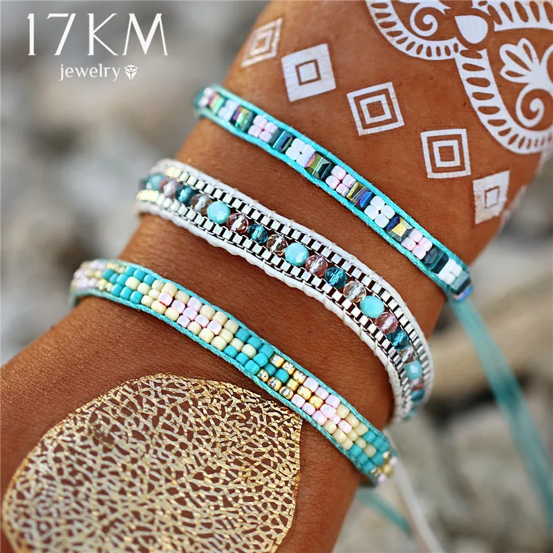 17 км богемные DIY плетенные веревочные браслеты Набор для женщин мужчин девочек мода ручная работа обертывание дружба очаровательный браслет браслеты