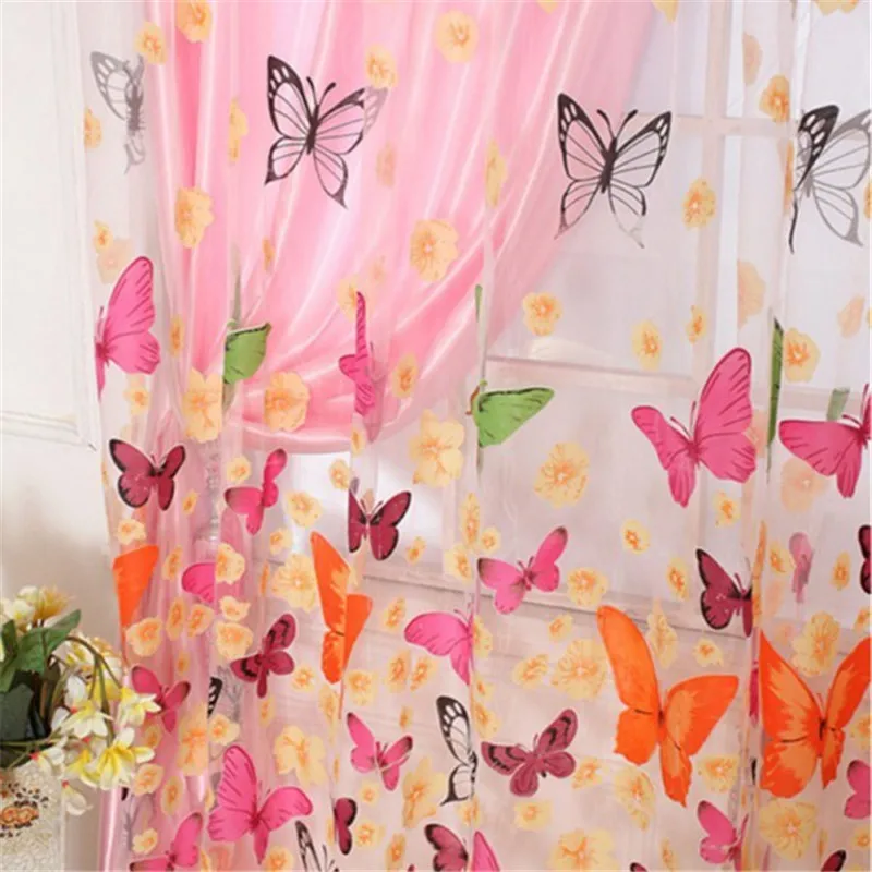 Washable Sheer Voile Curtain Butterfly Print Panel Window Drape Room Divider 2M X1M AA | Дом и сад
