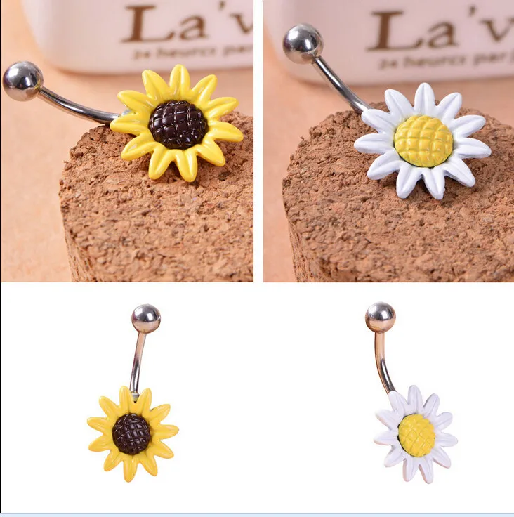 HTB1yEqTIVXXXXc8XXXXq6xXFXXXd Stainless Steel Sun Flower Belly Button Ring - 2 Colors
