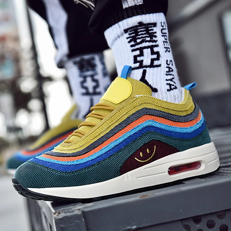 

2019 newest rainbow color jordan shoes max and air 97 big size offwhite flyknit sock sneaker unisex running shoes snakers