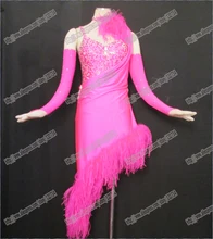 Top sales!! latin dance wear Dress DMC stone latin salsa tango competition dance dress Real feather with amazing rose red B-0076