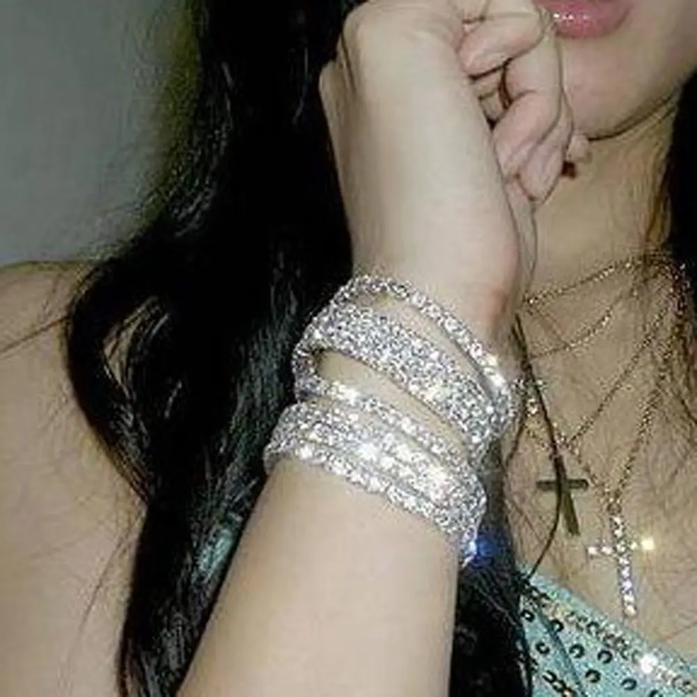 

2pcs Best Friend Gift Jewelry Vintage Rhinestone Shining Silver Elastic Bracelets For Woman Cheap Wristband Charm Bracelet