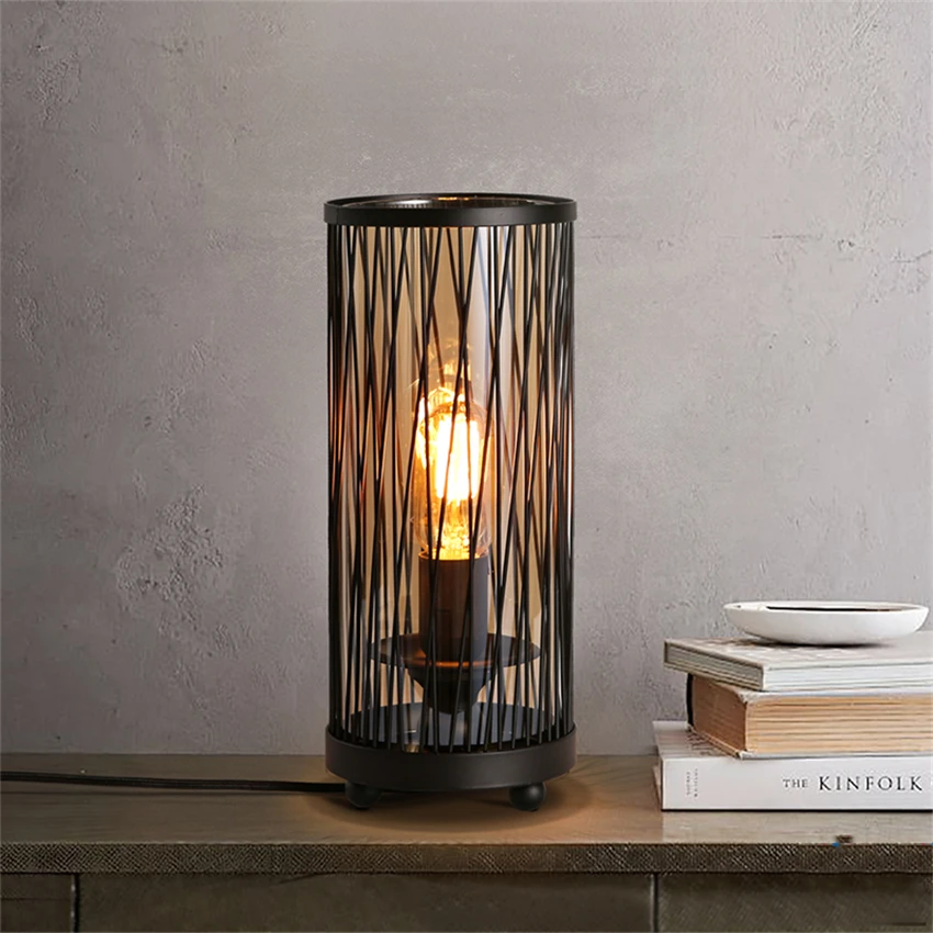 

Retro Vintage Black LED Desk Lights Iron Mesh LED Table Lamps Bedroom Bedside Study Reading Table Lights Decor Kitchen Fixture