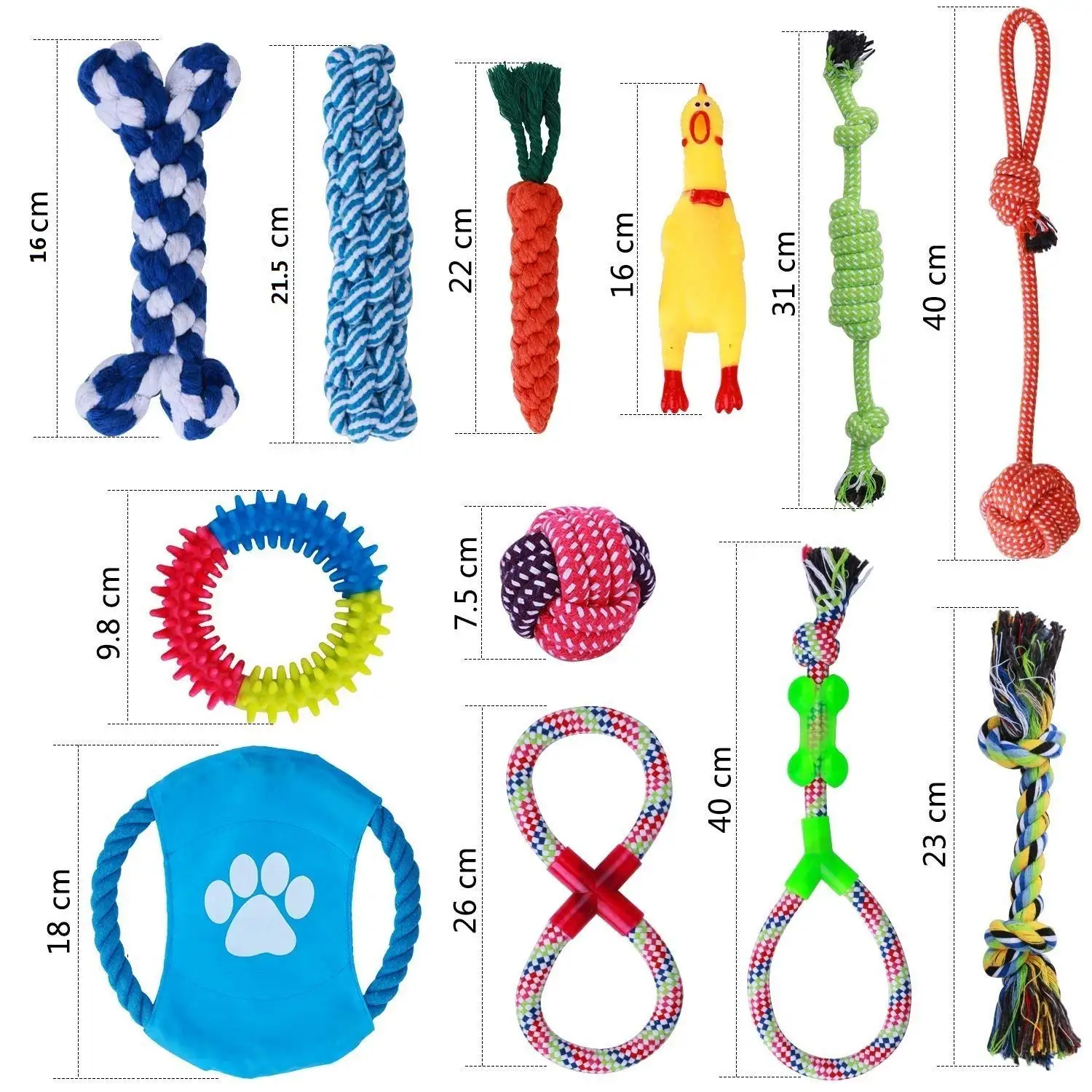 Игрушки для собак, жевательные игрушки для собак, набор тренировочных игрушек для собак с шариковыми веревками и пищащими игрушками для средних и маленьких собачек, 12 упаковок в подарок для домашних животных