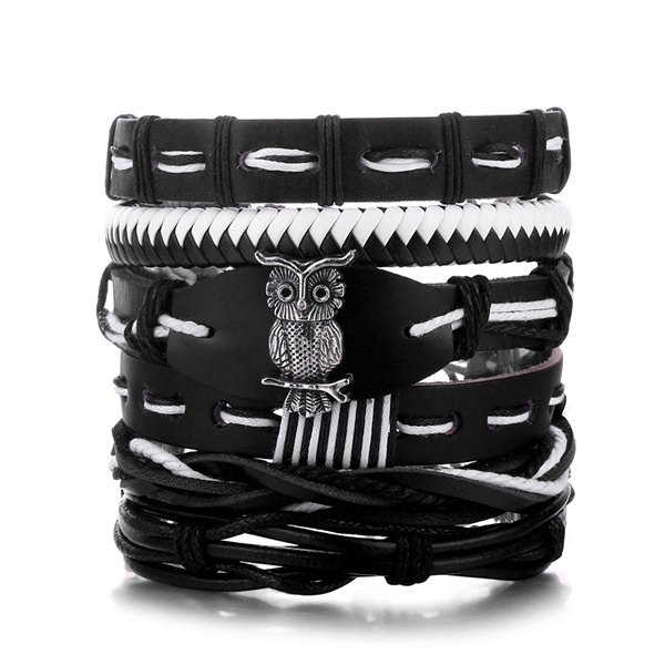 Leaf Feather Multilayer Leather Bracelet Men Fashion Braided Handmade Star Rope Wrap Bracelets & Bangles Male Gifts Jewe