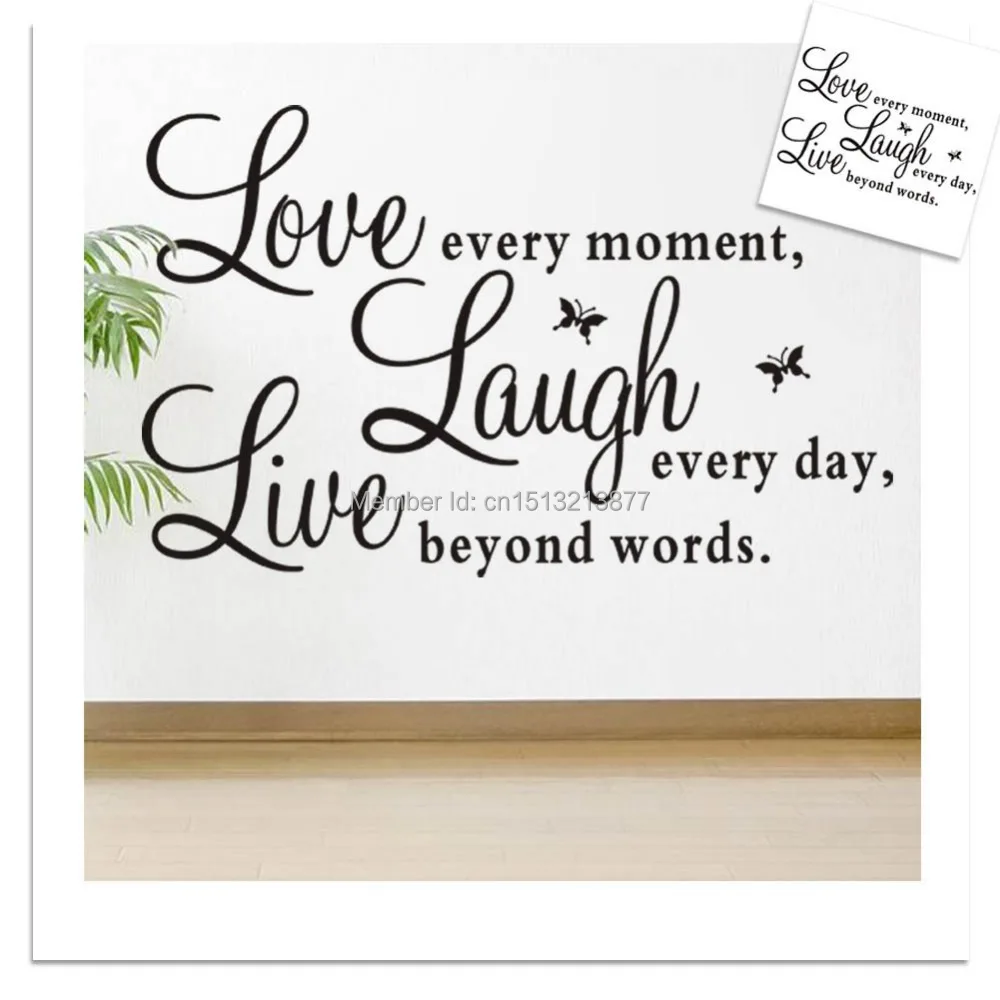 wall decals quotes Wall Stickers Home Decor English Saying Love Laugh Live adesivos P2