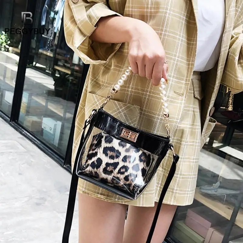

Vintage Leopard Print Clutch Fashion Women Transparent PVC Casual Clear Messenger Bag Women PU Leather Shoulder Handbag