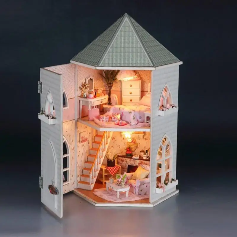 Дети Деревянный миниатюрный замок модель детей DIY кукольный домик ребенок ручной сборки деревянная хижина мальчики девочки Кукольный дом подарки на день рождения
