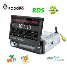 Podofo 1DIN 7" HD Android automatic Retractable Car Stereo RDS Audio Radio Bluetooth Car MP5 Player SD FM USB Rear View Camera