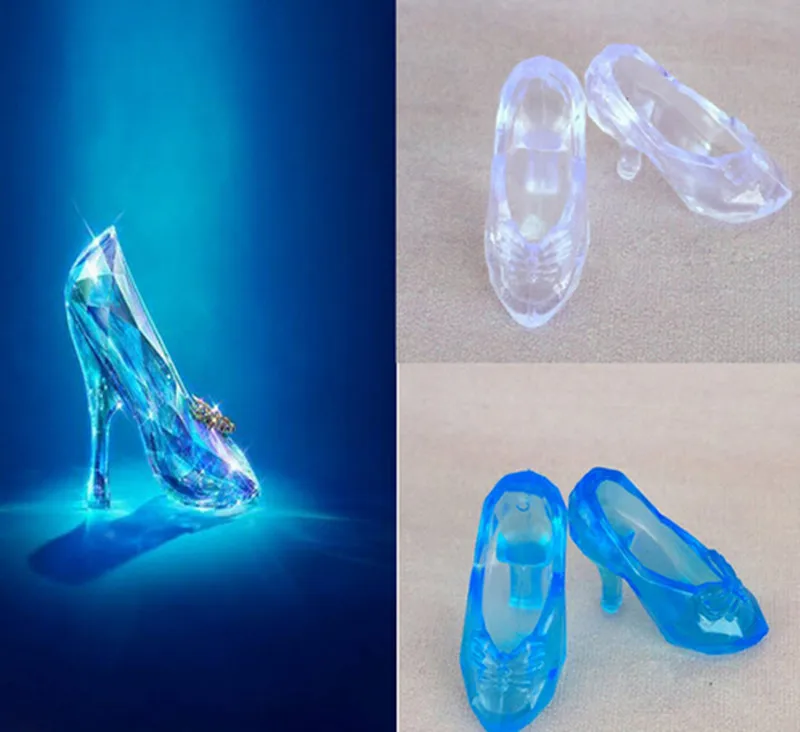 1 paire Imitation conte de fées cristal chaussures pour cendrillon mode poupée chaussures talons hauts sandales pour poupées bébé jouet