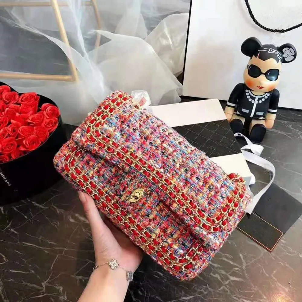 

OCEAN BS Small bag 2018 new wave of female Korean fashion woolen chain shoulder bag small square package colorful pink handbags