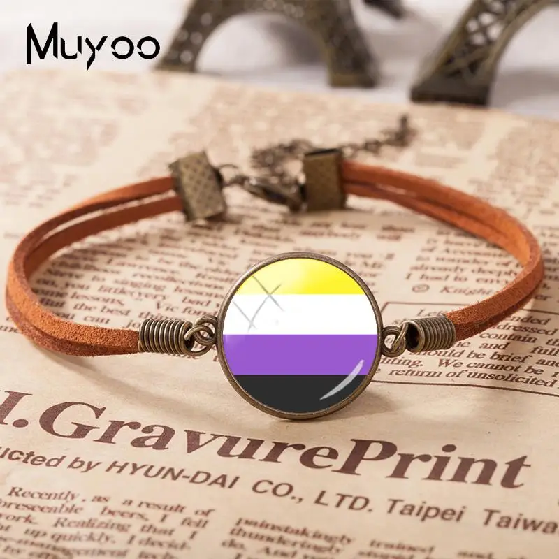 ЛГБТ Прайд флаг кожаный браслет Pansexual транспол браслеты-флаги стеклянный купольный кабошон ювелирные изделия ручной работы