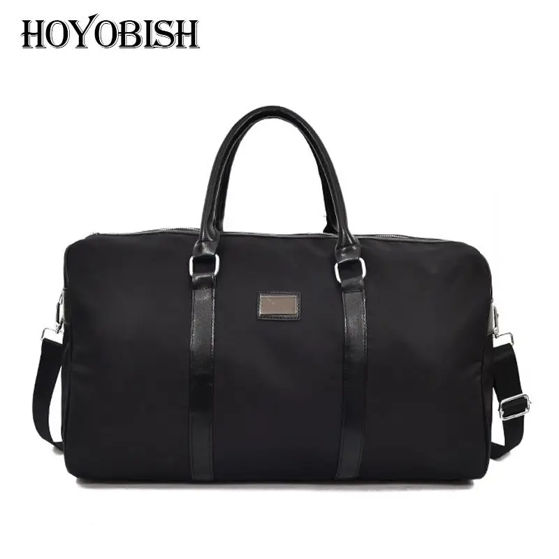 HOYOBISH Durable Nylon Men Travel Duffle Bags Black Large Capacity Short Trips Duffle Hand Bag ...