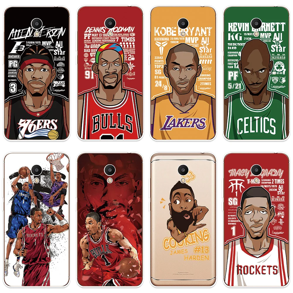 

Phone Case For Meizu M3 M5 M6 NTOE M3S M5S M5C M6S M6T U10 U20 Cover Basketball Star Patterned Silicone Soft Shell Cover Case
