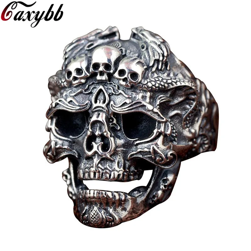 

Silver Skull Ring Men Adjustable Dragon Ring Punk Rock Many Skeletons Mens Gothic Halloween Jewelry