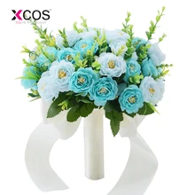 Новое бледно-голубой с цветочным узором, платье подружки невесты, Свадебный букет невесты романтический свадебный букет цветов Свадебные аксессуары для невест