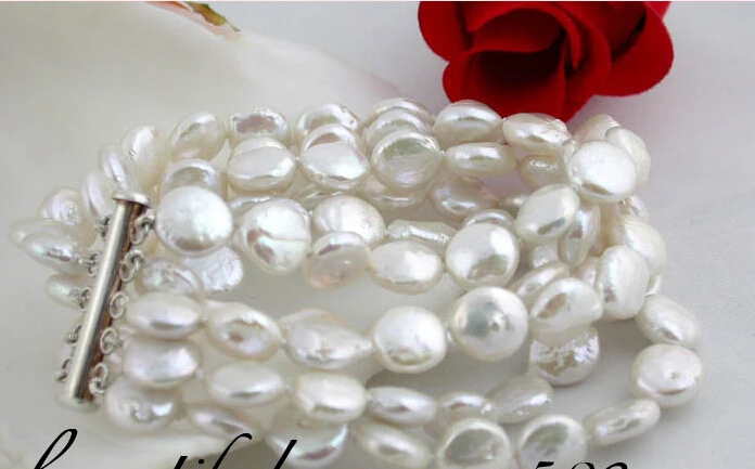 

*z1210 8" 10mm white coin fw pearl bangle bracelet 925silver