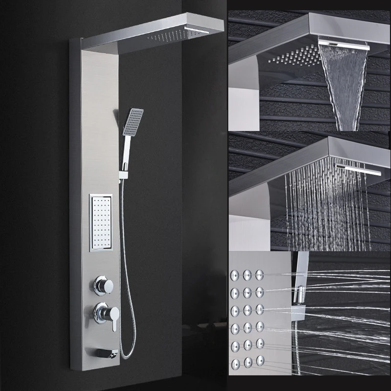 Luxury Shower Panel Spa Shower Tower Massage Body Jets Waterfall Rainfall Shower Stainless Steel Shower System