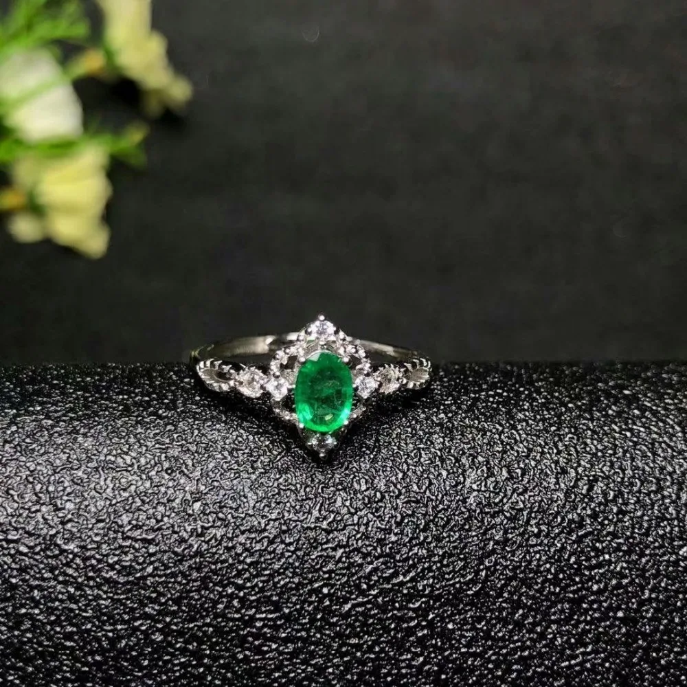 

shilovem 925 sterling silver Natural Emerald Ring fine Jewelry gift women trendy wedding open wholesale new yhj040601agml