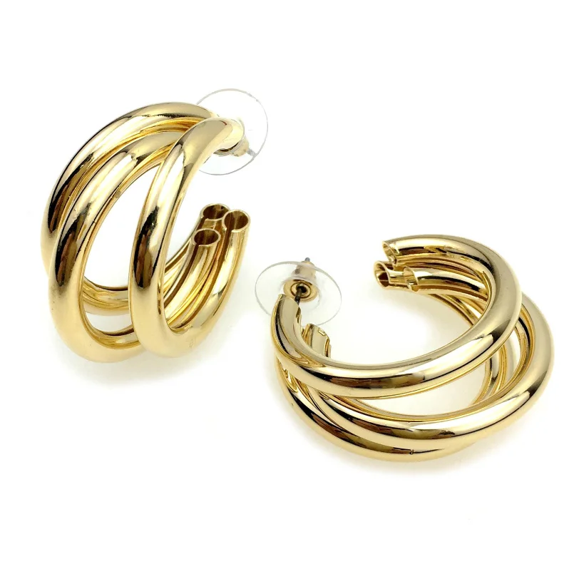 

Punk 3 Layered Metal Tube Stud Earrings For Women Geometric Earring Statement Brincos Fashion Jewelry UKMOC