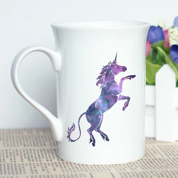 

Personalized Design Magic Unicorn Printing Milk Cup 10oz Bone China Coffee Mug Broad Mouth with Cool Unicorn Theme Gift