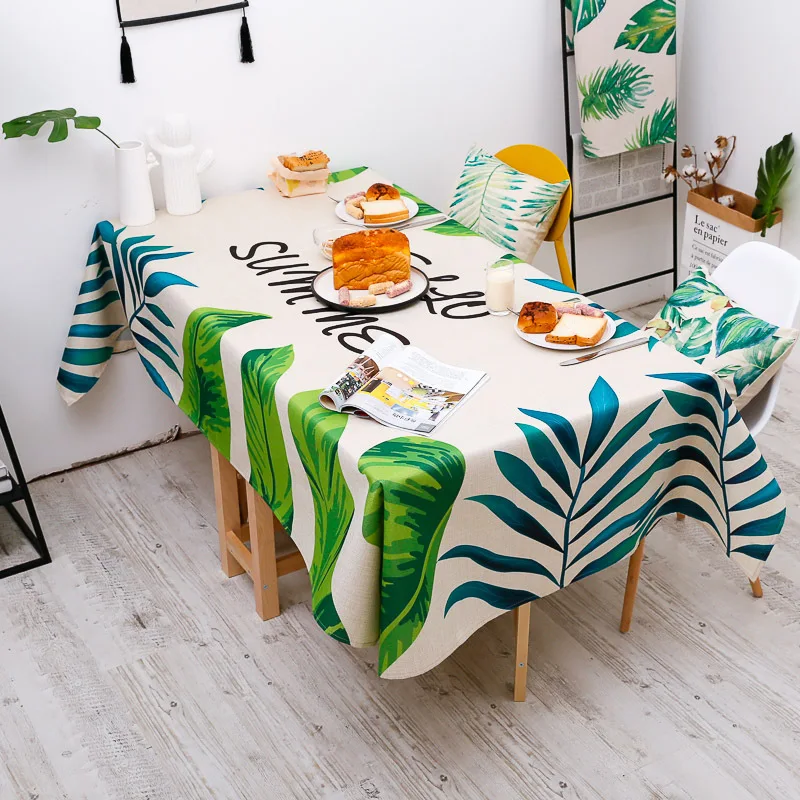

RZCortinas Tropical Leaves Wedding Table Cloth Rectangular Dining Table Cover Dustproof Cotton Linen Table Cloth Home Decor