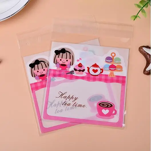 100pcs/lot Pink girl Plastic cookie packaging bags,10x11cm cake bag,cupcake wrapper in Gift