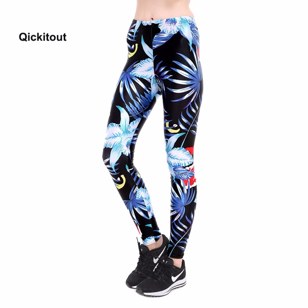 Qickitout Women Fashion Leggings Cat Eyes Leaves Print Casual Style
