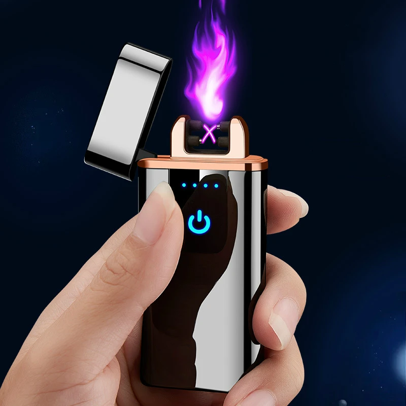 

New Windproof Touch Switch USB Charging Double Arc Lighter Rechargeable Battery Electronic Cigarette Flameless Cigar Lighters