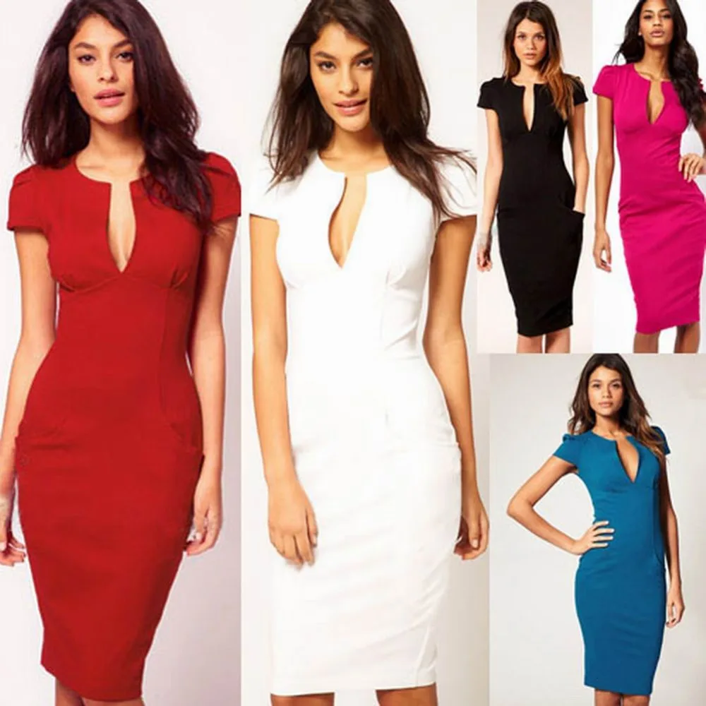 Пикантные Для женщин Твердые Stretch Bodycon длиной до колен платье карандаша|dresses form|women