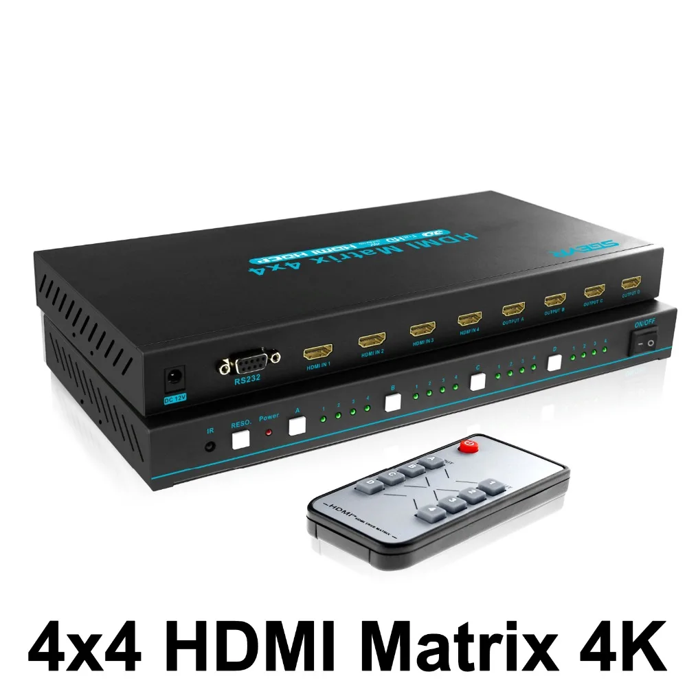 4x4 HDMI настоящий матричный коммутатор 4K HDMI коммутатор разветвитель 4 в 4 Поддержка Ultra HD HDMI 1,4 4K x 2K 1080P RS232 с ИК-пультом дистанционного управления