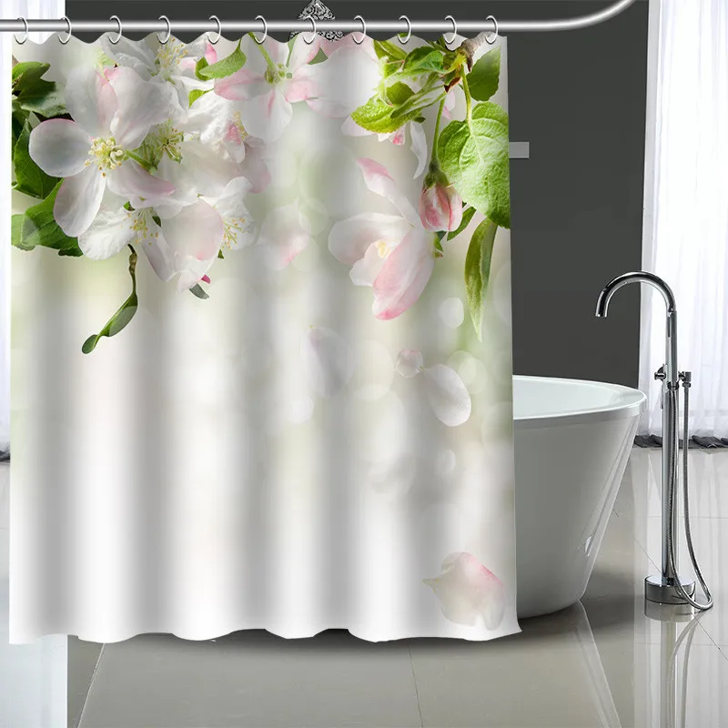 Rideau de Douche Feuilles Vertes Fraîches Peintes à la Main